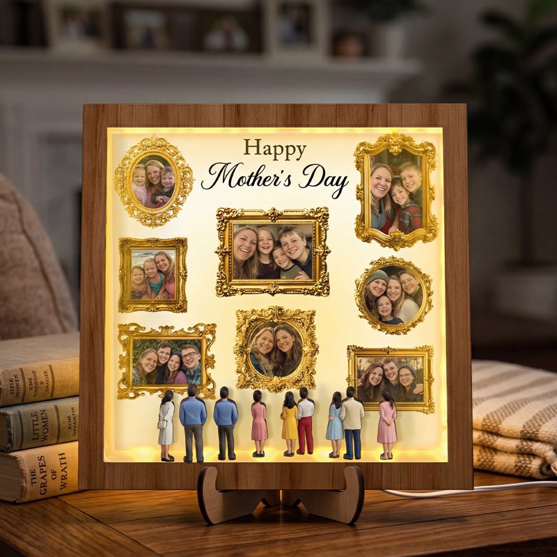Mini Museum Faux Happy Mother's Day - Personalized Wooden Frame with LED - Heartfelt Mother's Day Gift for Mom, Wife