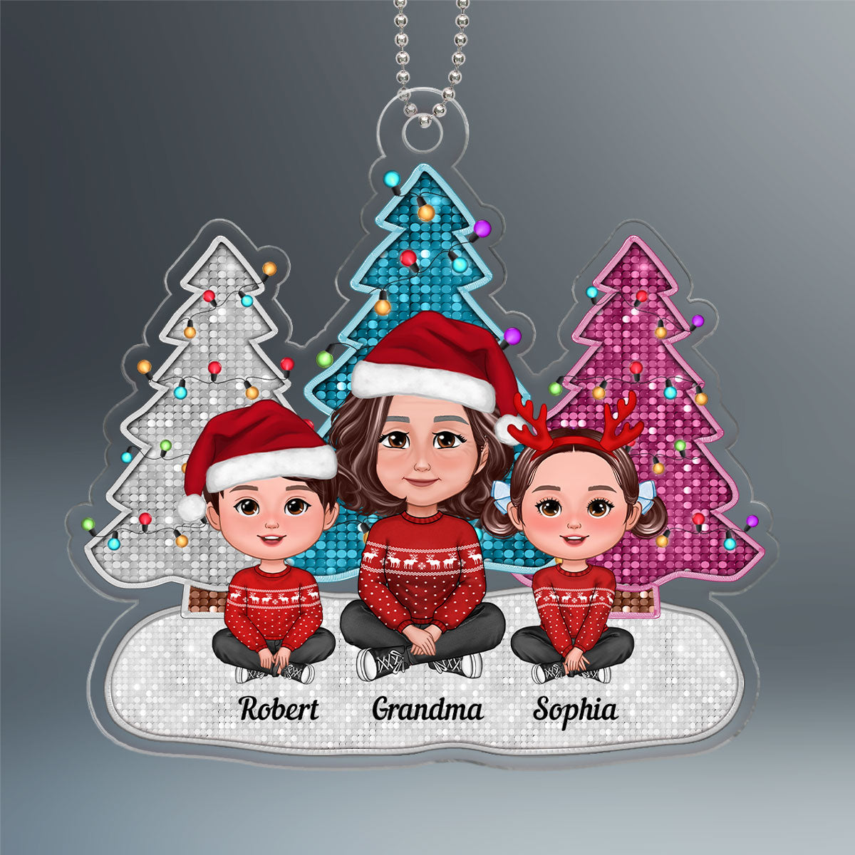 Grandma Grandkids Faux Sequins Glitter Christmas Tree Personalized Acrylic Ornament