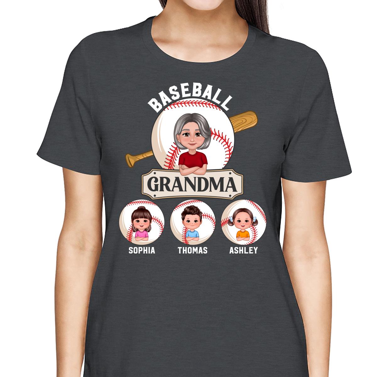 Baseball Grandma Pretty Doll Grandma Grandkids Personalized Shirt