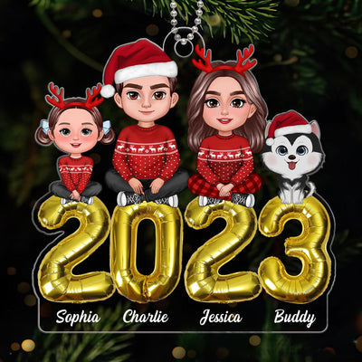 Family Sitting Crossed Balloon 2023 Christmas Gift Personalized Acrylic Ornament