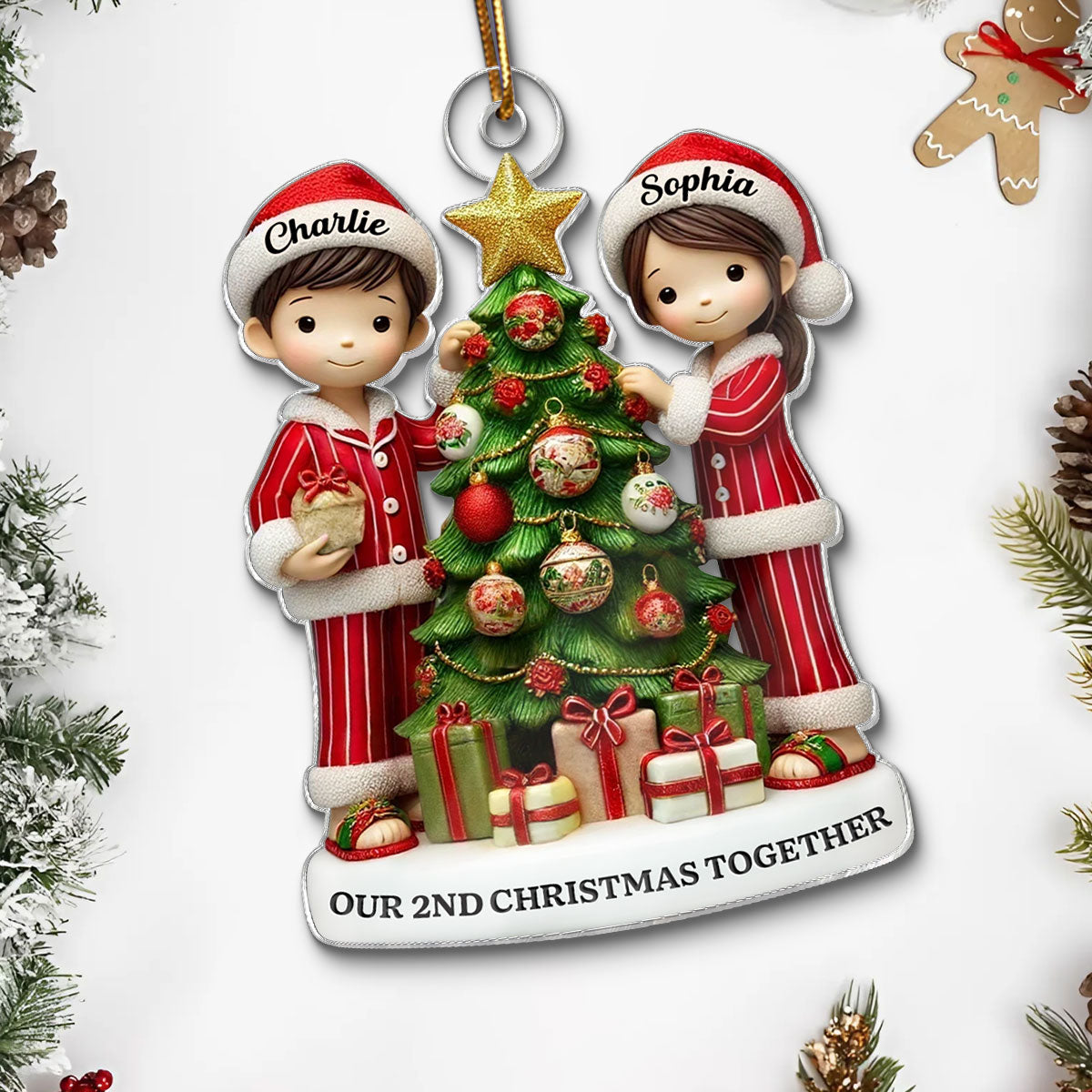 3D Effect Couple Decorating Christmas Personalized Acrylic Ornament