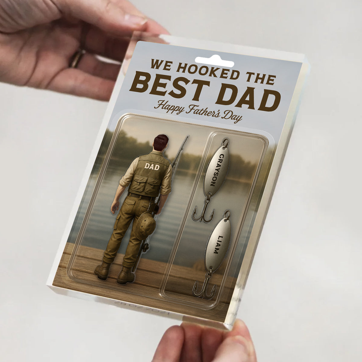 We Hooked The Best Dad Fishing With Kids' Names Custom Figure - Personalized Acrylic Block Plaque - Gift For Husband Dad Grandpa
