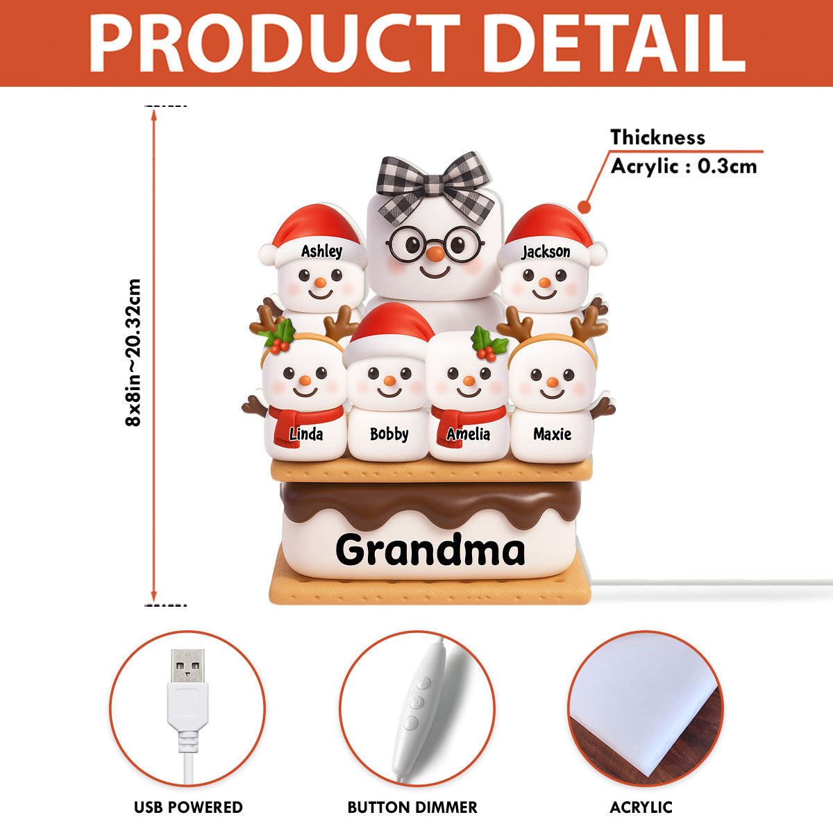 Cute Smores Grandma Grandkids - Personalized Light Box - Christmas Gift For Grandmas