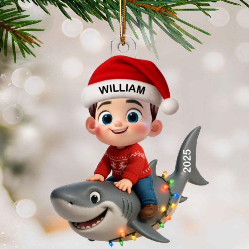 3D Effect Little Kid Favorite Animals Shark Christmas Personalized Acrylic Ornament, Fun & Unique Gift For Kids, Grandkids