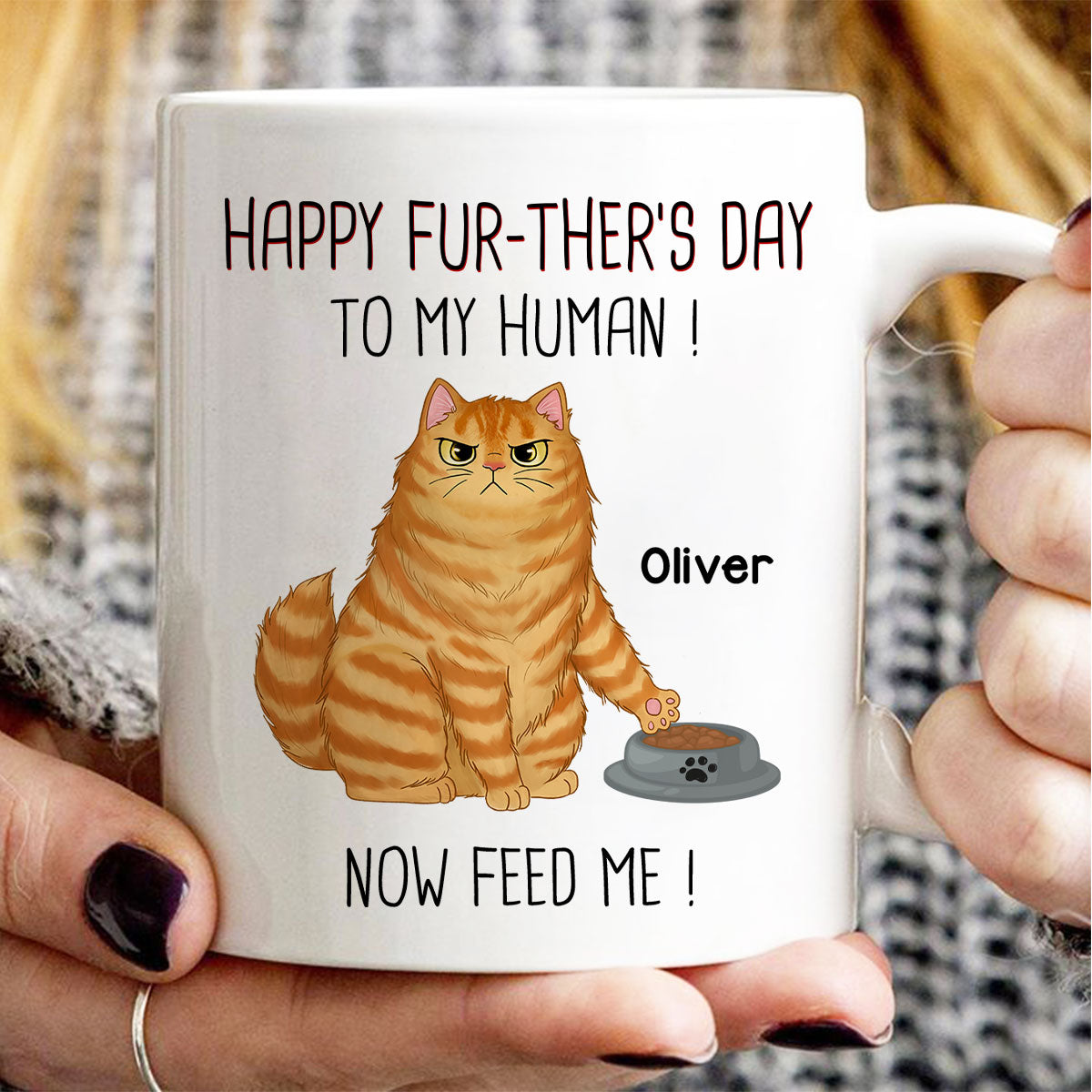 Happy Further‘s Day Cat Dad Feed Us Personalized Mug, Unique Father's Day Gift for Husband, Gift for Dad