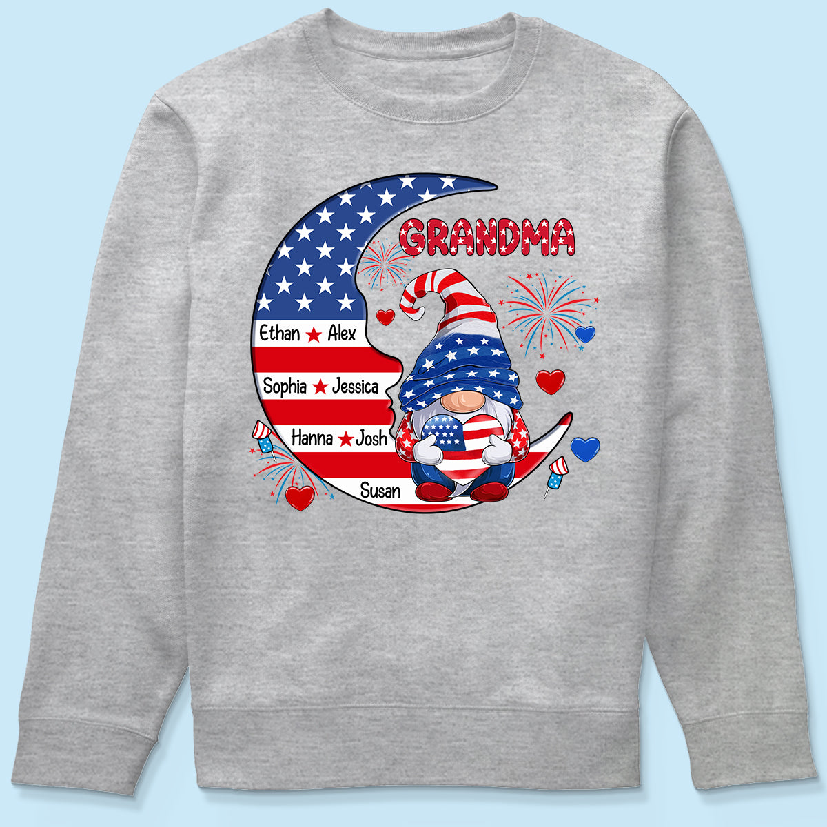 American Gnome Grandma Mom Sitting On Moon Personalized Shirt