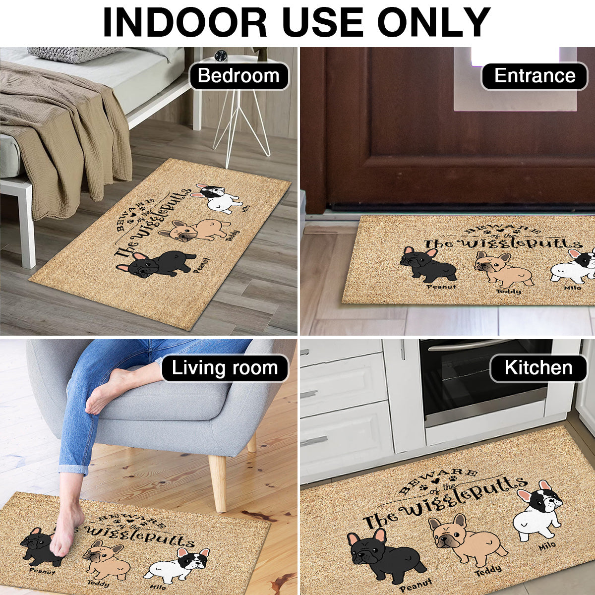 Frenchie Wiggle Butt Club Dog Personalized Doormat, Home Decor For French Bulldog Lovers