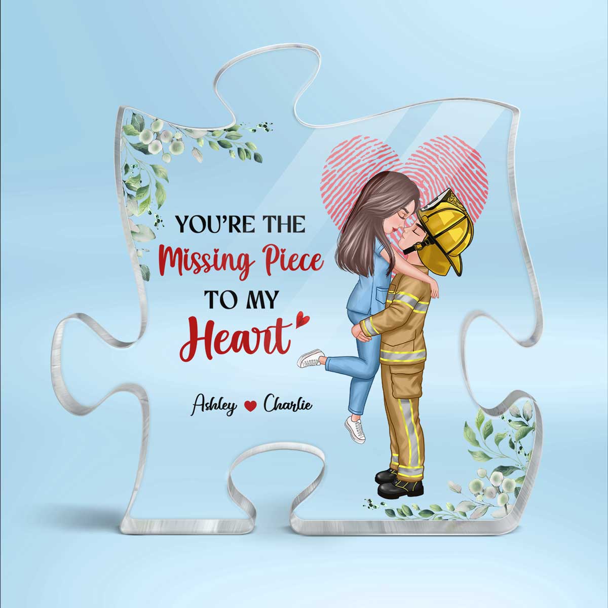 The Missing Piece Couple Fingerprint Valentine‘s Day Gifts by Occupation Gift For Her Gift For Him Firefighter, Nurse, Police Officer Personalized Puzzle Acrylic Block Plaque