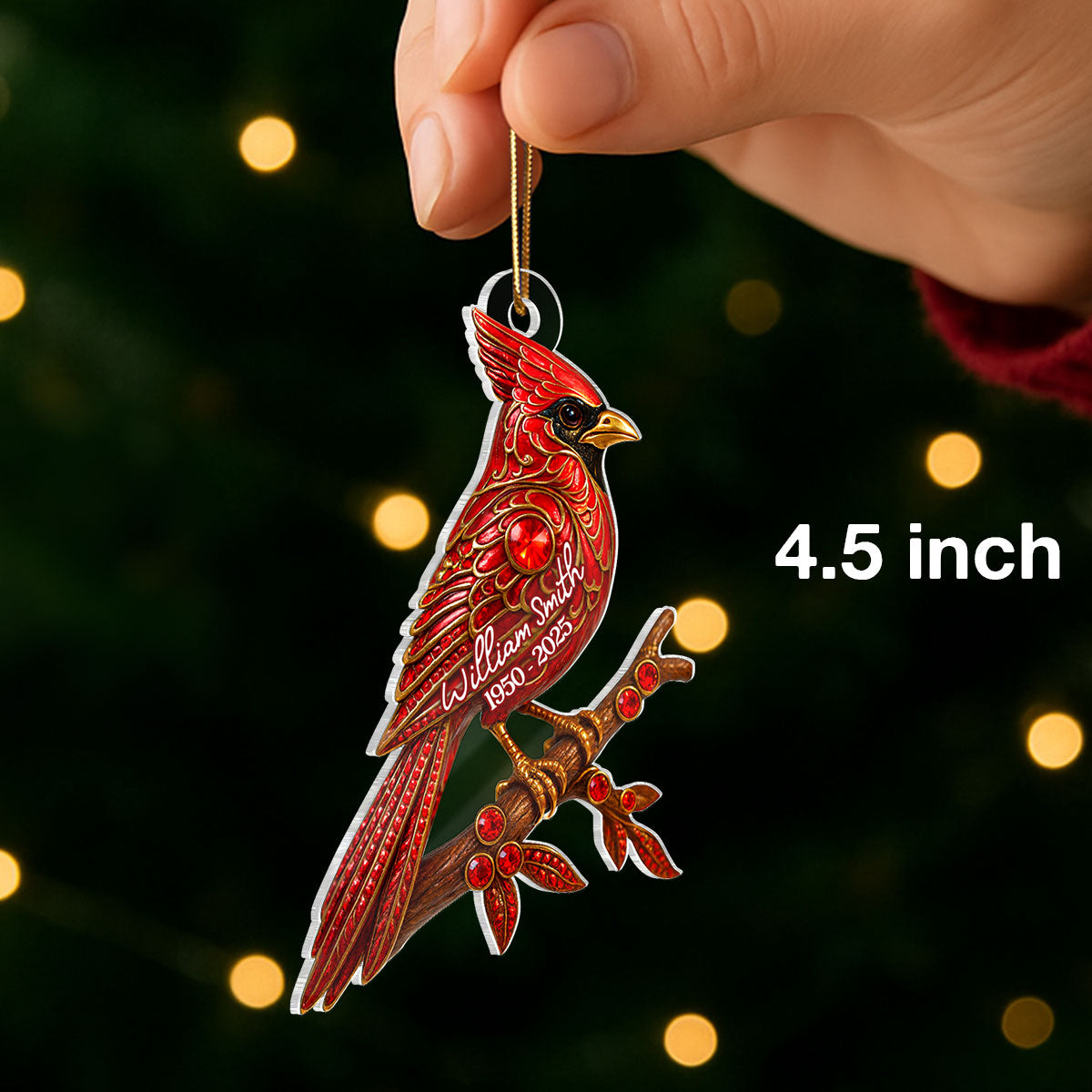 3D Metal Red Cardinal Memorial - Personalized Acrylic Ornament - Sympathy Christmas Gift For Loss Of Loved Ones