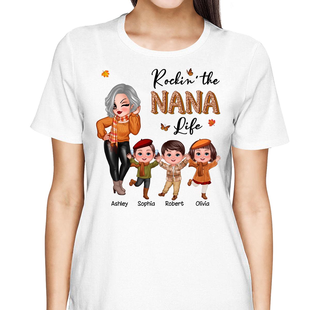 Rockin‘ Nana Life Fall Season Happy Doll Kids Personalized Shirt