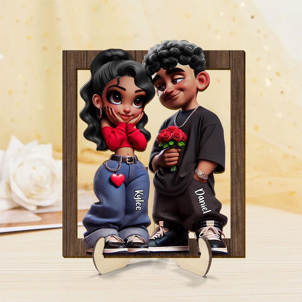 Personalized Y2K Couple 3D Effect Frame 2-Layer Wooden Plaque,  Gift, Anniversary Gift For Him For Her