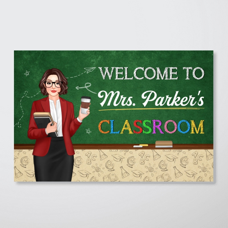 Welcome To Teacher Classroom Blackboard Personalized Horizontal Poster