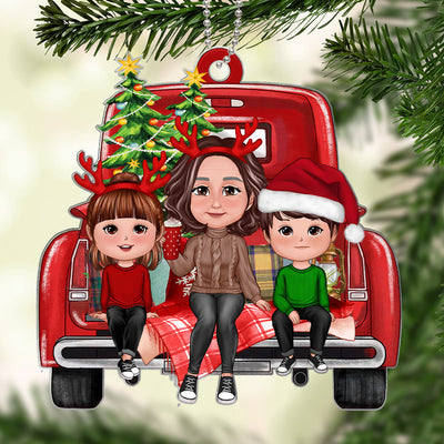 Grandma Mom Kids Christmas Truck Back View Personalized Acrylic Ornament