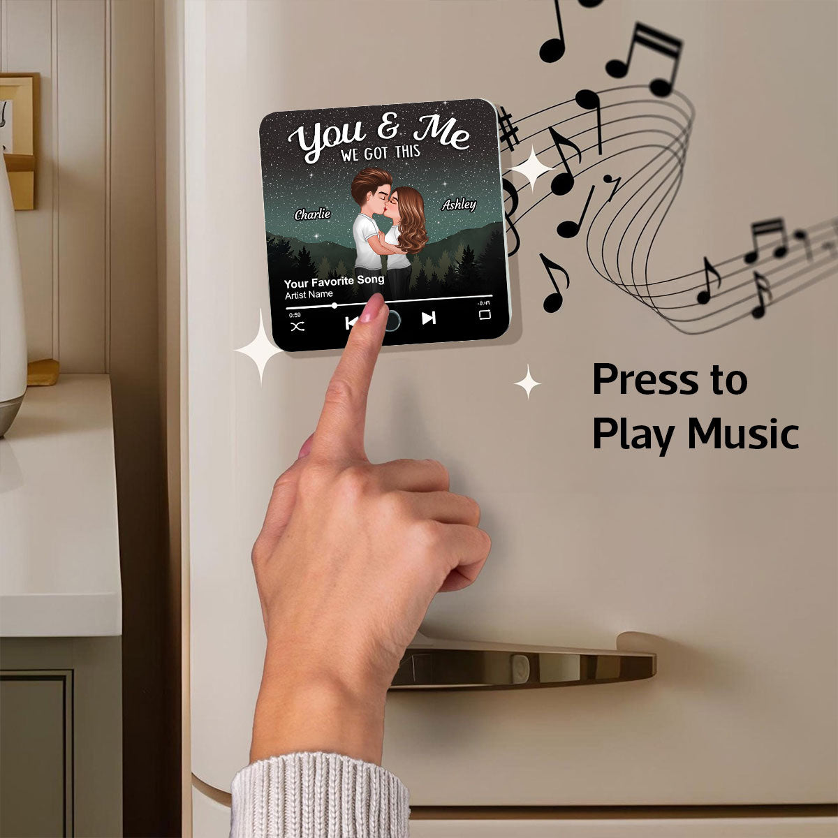 Couple Kissing Under Stars Personalized Music Fridge Magnet, Heartfelt 2025  Gift For Couple, For Him, For Her, Boyfriend, Girlfriend, Husband, Wife