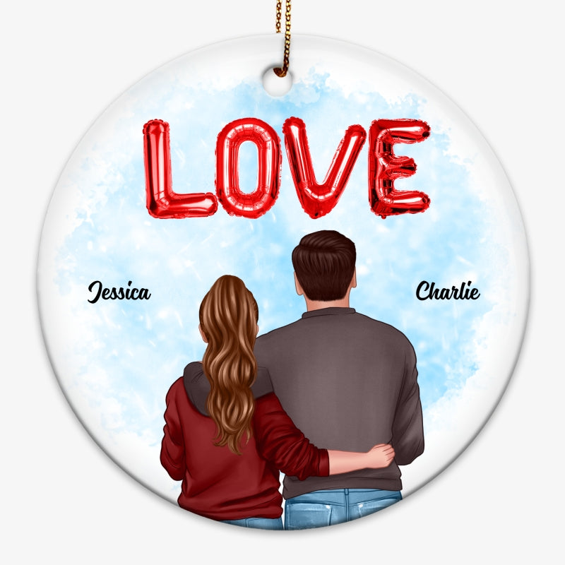 Love Balloon Couple Personalized Circle Ornament