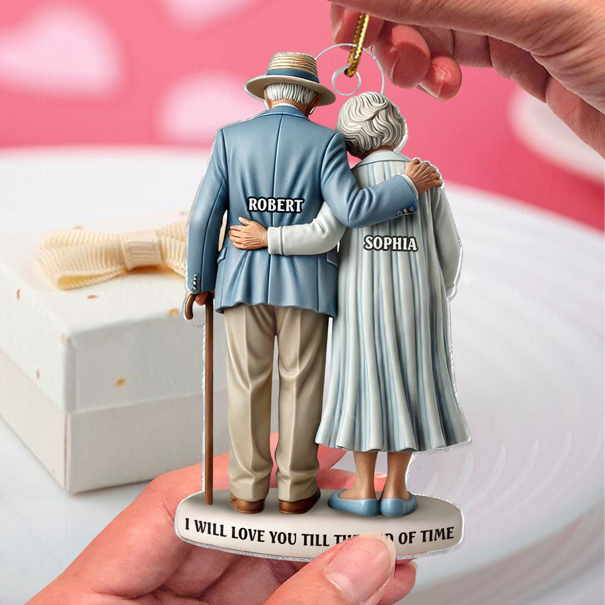 3D Effect Old Couple Stand Together Personalized Acrylic Ornament, Heartfelt Keepsake, Gift For Couple, For Him, For Her, Husband, Wife