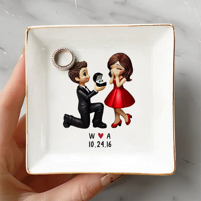 Couple Marriage Proposal Engagement Personalized Jewelry Dish, Just Engaged  Gifts For Her