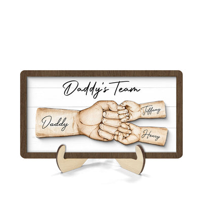 Daddy's Team Fist Bump Personalized 2-Layer Wooden Plaque, Unique Father's Day Gift for Dad, Gift for Husband