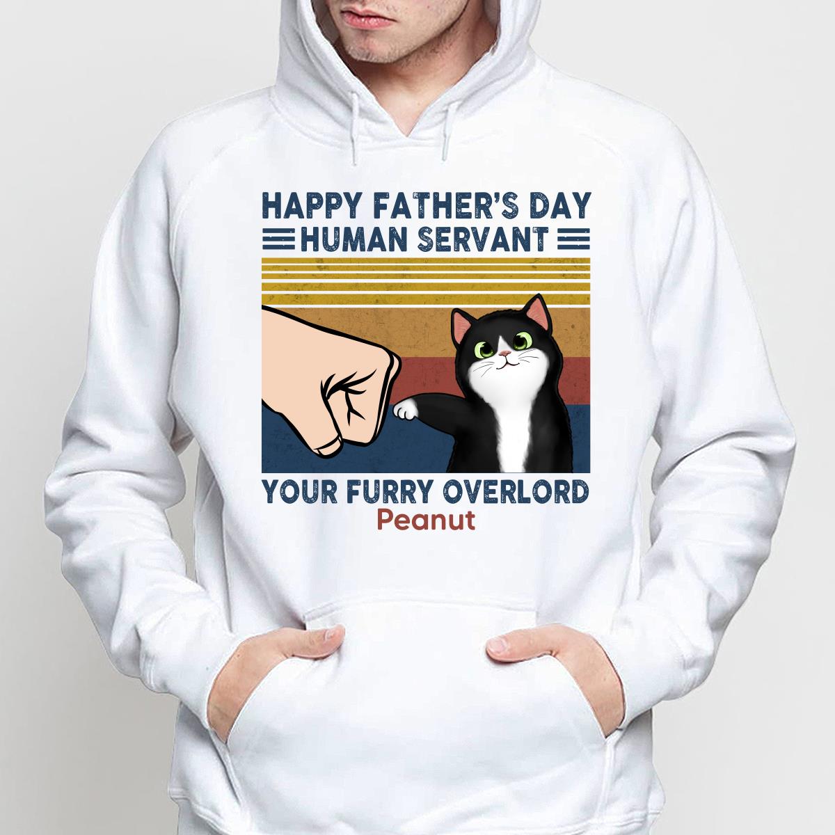 Happy Father‘s Day Human Servant Fluffy Cat Retro Personalized Shirt