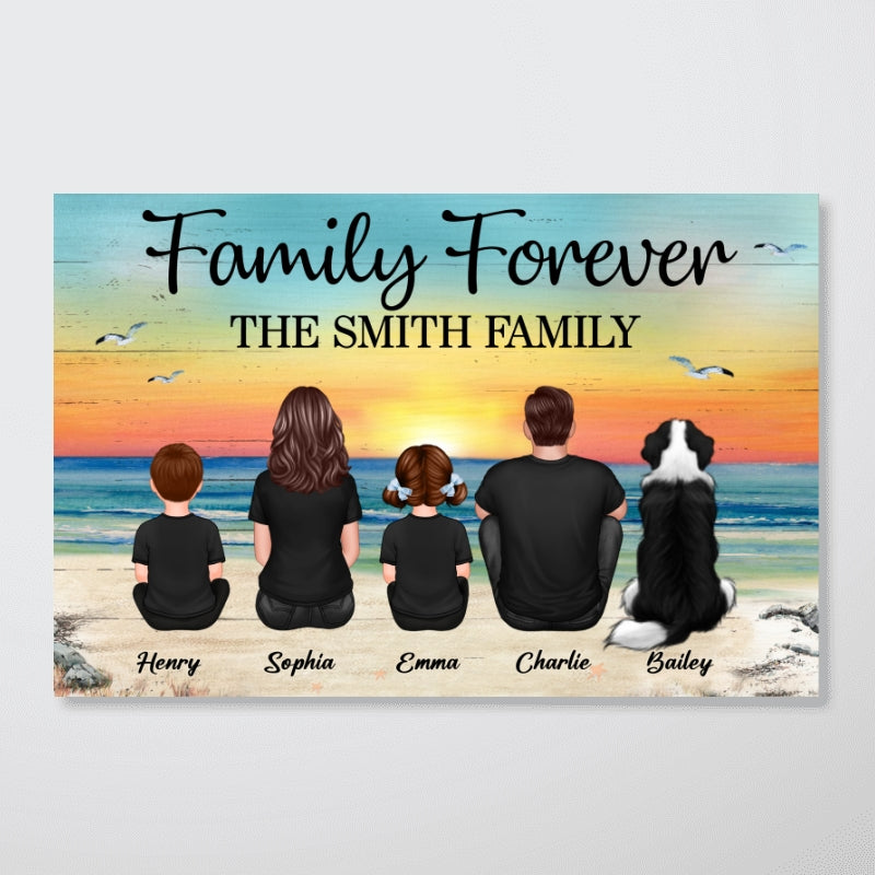 Custom Family Retro Vintage Beach Landscape Poster, Gift For Husband, Wife, Dad, Mom