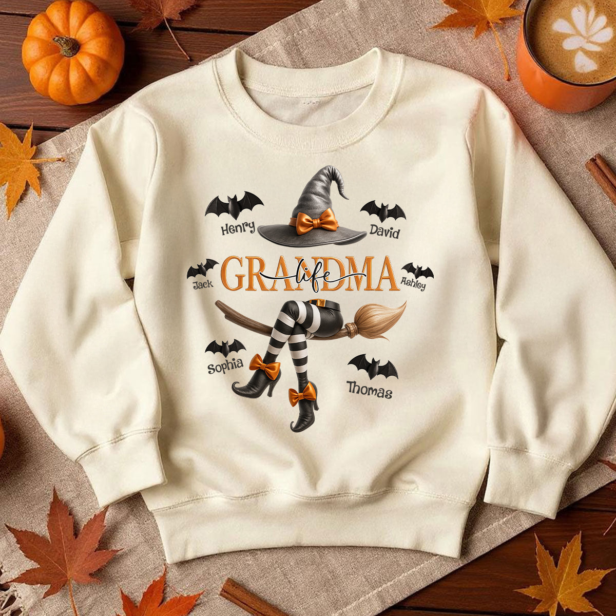Grandma Life Witch 3D Effect Personalized Sweatshirt, Halloween Sweatshirt for Grandma