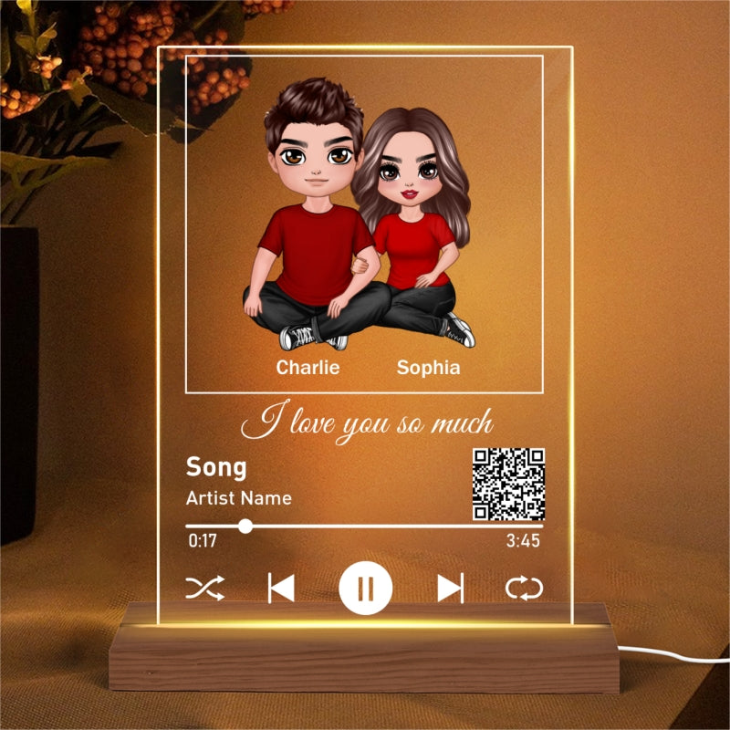 Couple Sitting Hugging Favorite Song Scannable QR Code Personalized Rectangle Acrylic Plaque LED Night Light