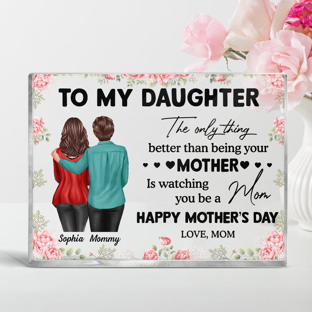 To My Daughter From Mom Happy Mother's Day Personalized Rectangle Acrylic Block Plaque, Gift For Daughter