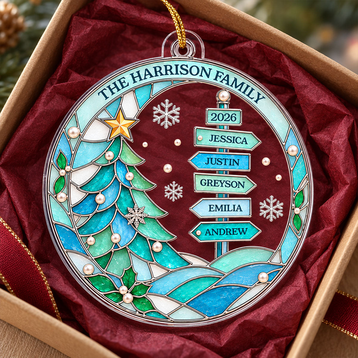 Family Name Sign Post 2D Flat Printed - Personalized Acrylic Ornament - Christmas Tree Decor For Family