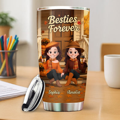 Fall Vibe Besties Sitting On Cozy Theme Front Porch Personalized Tumbler
