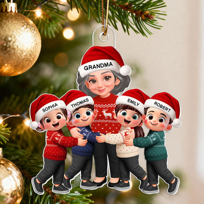 Endless Love Christmas Grandma Hugging Grandkids - Personalized Acrylic Ornament - Gift For Grandma, Grandkids