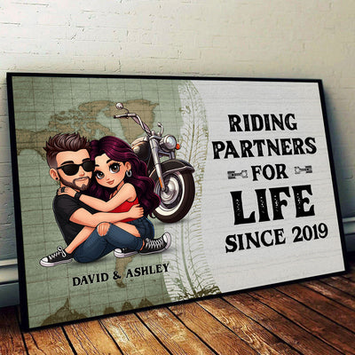 Riding Partners for Life Biker Couple Personalized Poster, Birthday, Anniversary Gift for him, Gift for her