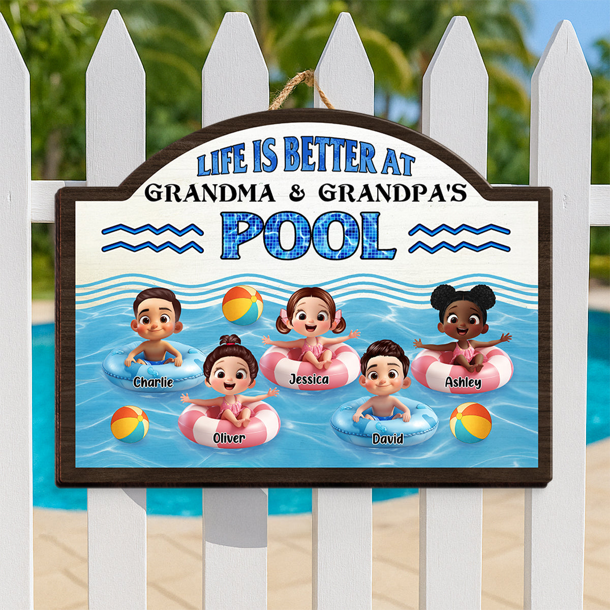 Life is Better at Grandma & Grandpa Pool Personalized Wooden Door Sign, Grandparents Hosting Grandkids Welcome Sign