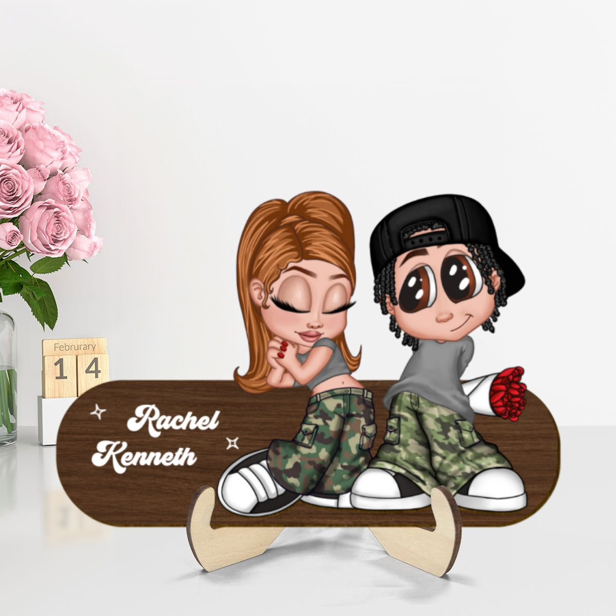 Y2K Couple Standing Personalized 2-Layer Wooden Plaque, Valentines Day Gift, Anniversay Gift for Him for Her