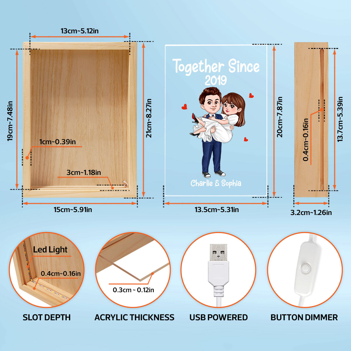 Cute Cartoon Couple Together Since Personalized Frame Light Box