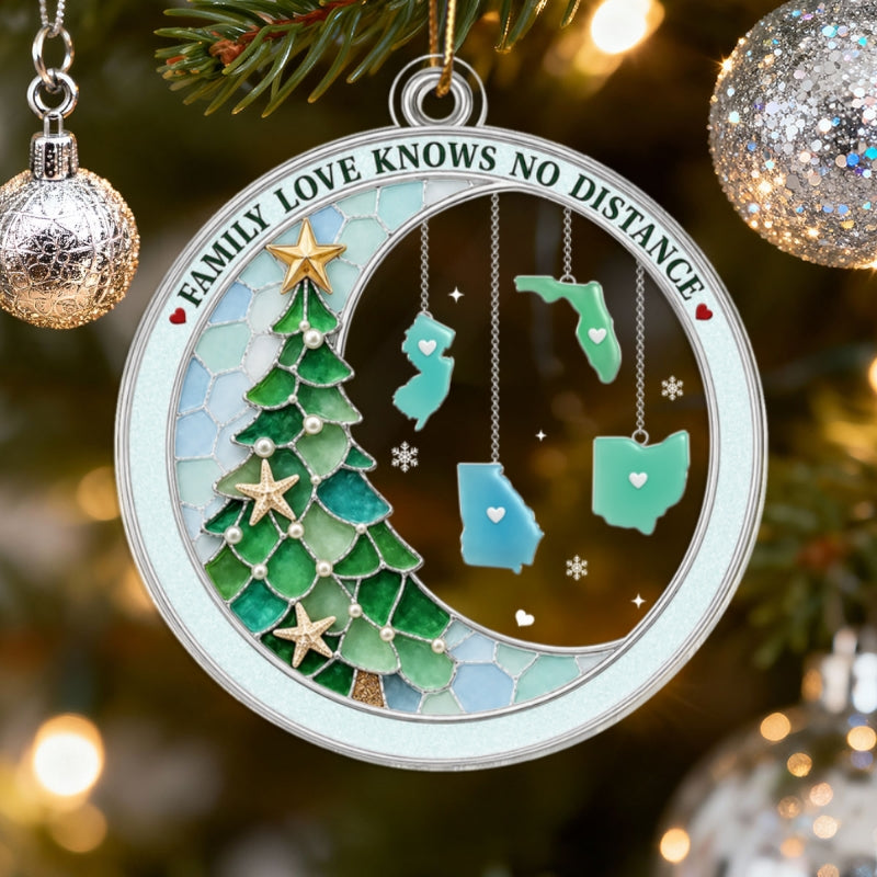 Family Love Knows No Distance 2D Flat Printed - Personalized Acrylic Ornament - Christmas Gift For Family