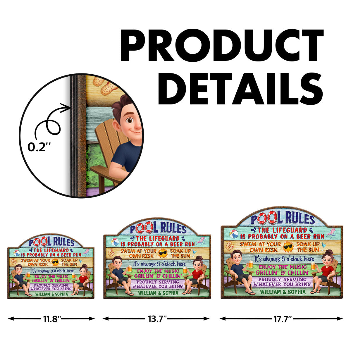 Cute Cartoon Couple Family Pool Rule Personalized Wood Sign