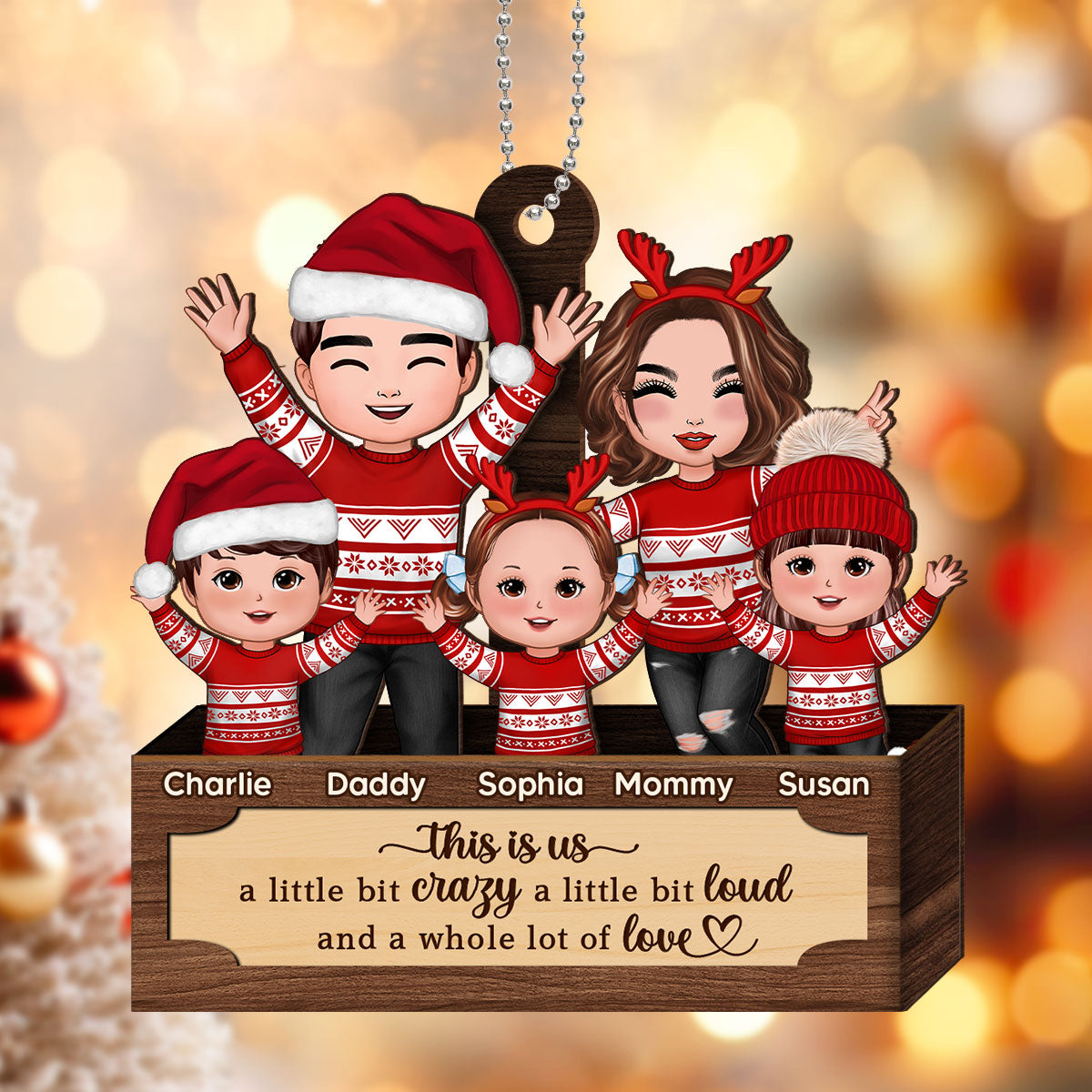 Happy Family In Box Personalized 2-Layer Wooden Ornament, Christmas Gift