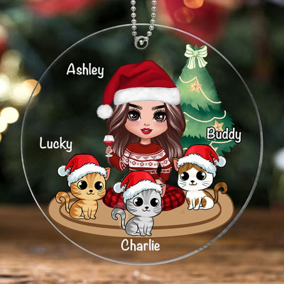 A Girl And Her Cats Personalized Christmas Acrylic Ornament