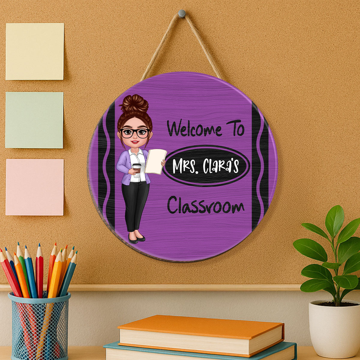 Teacher Crayon Pattern Welcome To Classroom Personalized Wood Sign