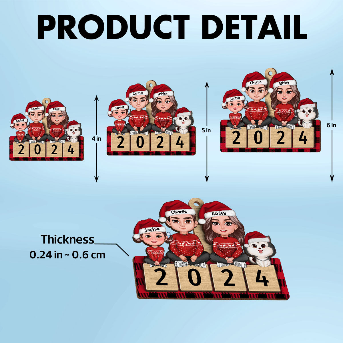 Checkered Pattern Family Sitting On 2024 Puzzle Personalized Wooden Ornament