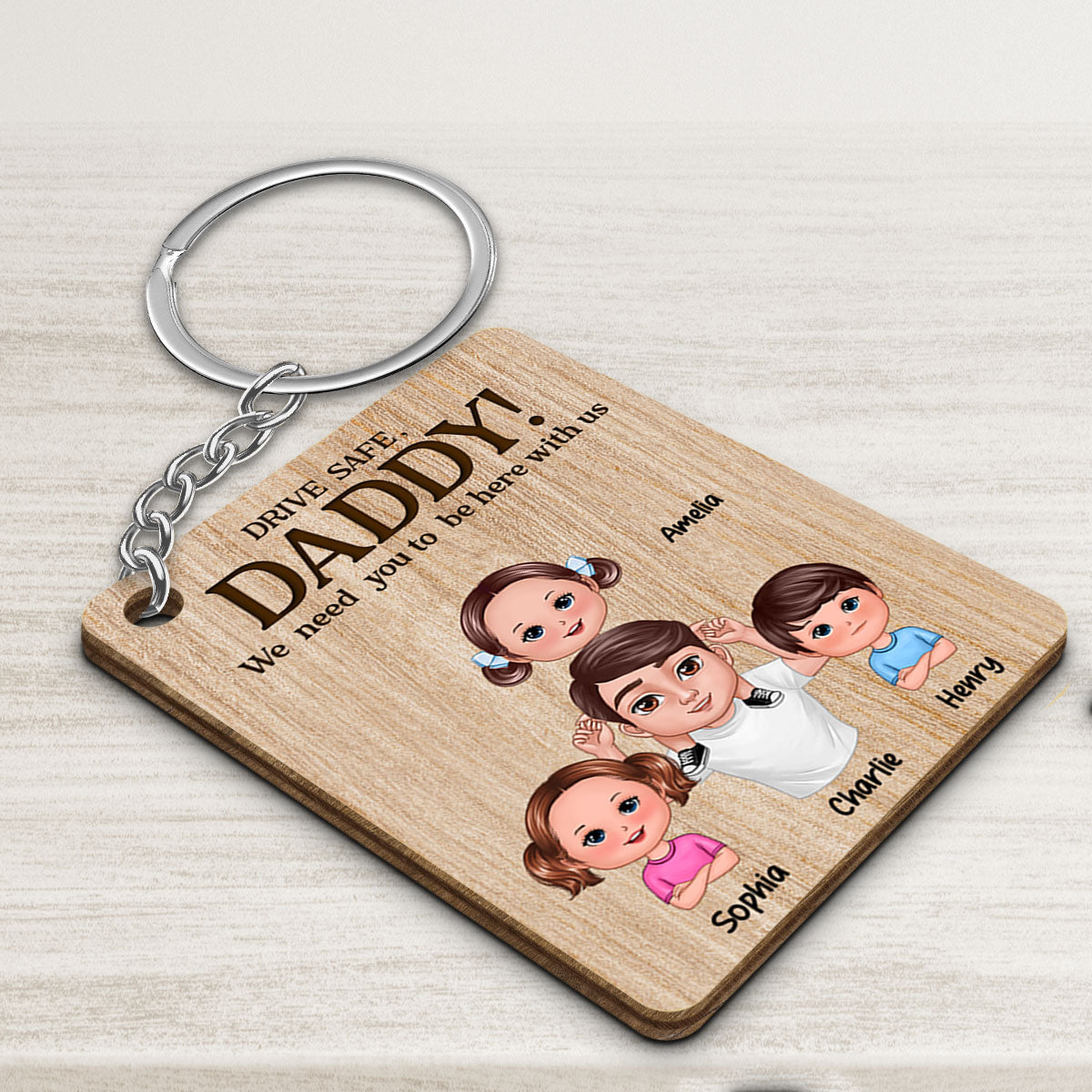 Dad We Love You Doll Man Piggy Back Doll Kids Personalized Wooden Keychain