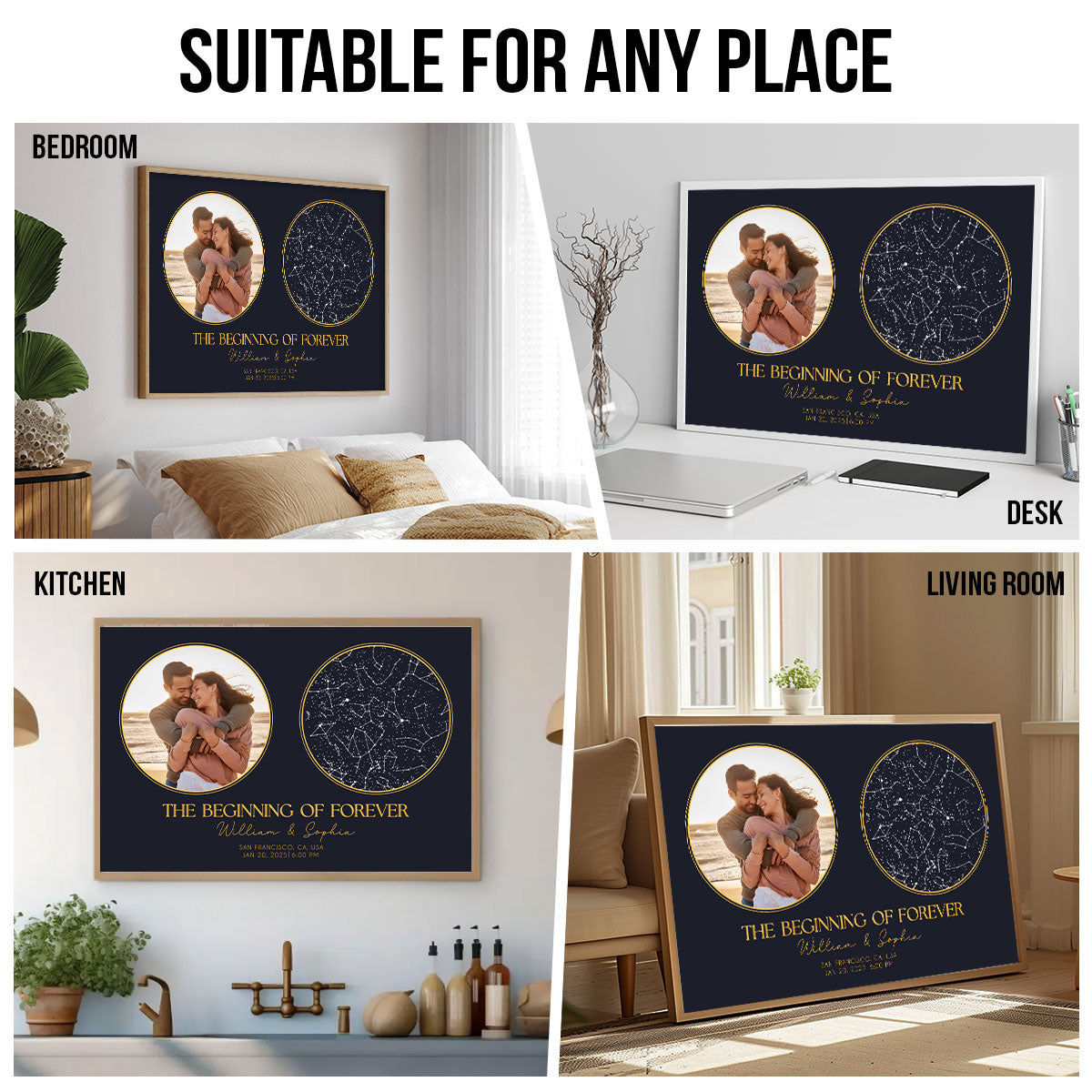 Capturing The Moment Couple Custom Golden Star Map Personalized Poster, Heartfelt Anniversary Gift For Couple, For Her, For Him