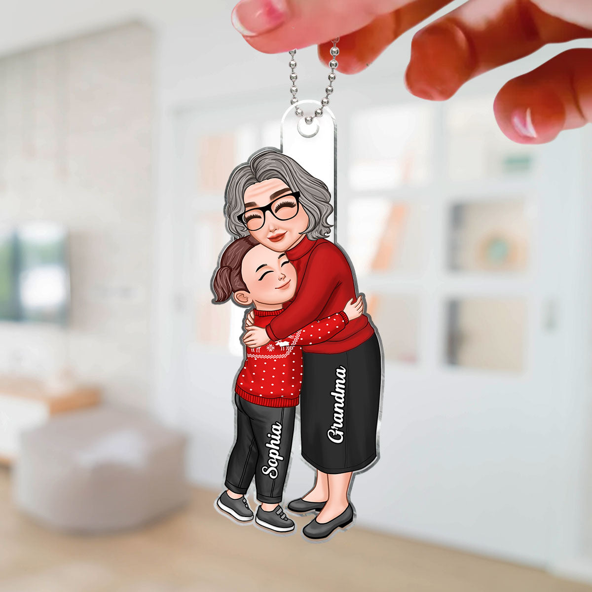 Grandma & Grandkid Hugging Personalized Acrylic Ornament, Birthday And Anniversary Gift