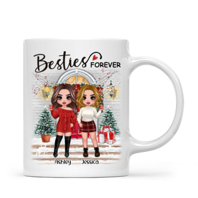 Christmas Doll Besties Standing On Front Porch Personalized Mug