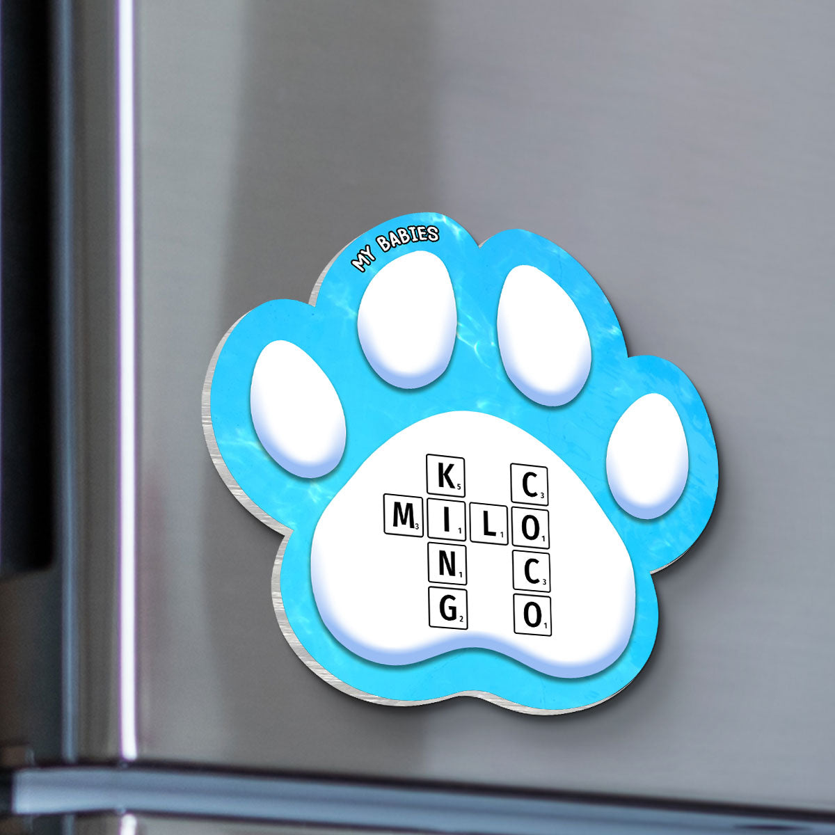 Dog Cat Pet Names Crossword Puzzle Art Personalized Paw Shaped Acrylic Fridge Magnet