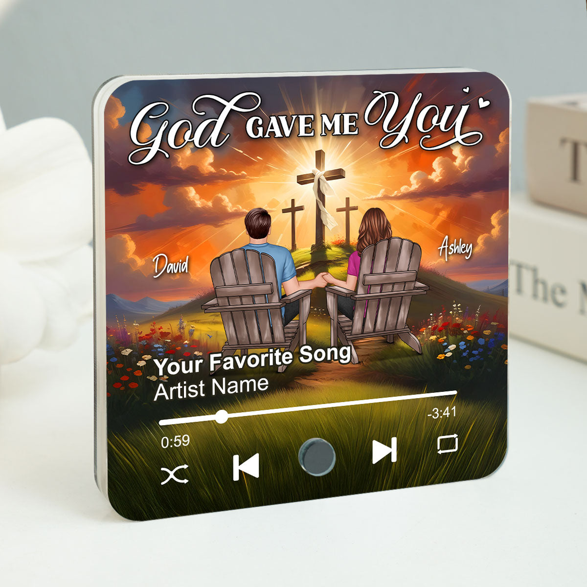 God Gave Me You Couple Sitting Personalized Music Fridge Magnet, Heartfelt Gift For Couple, For Him, For Her, Boyfriend, Girlfriend, Husband, Wife