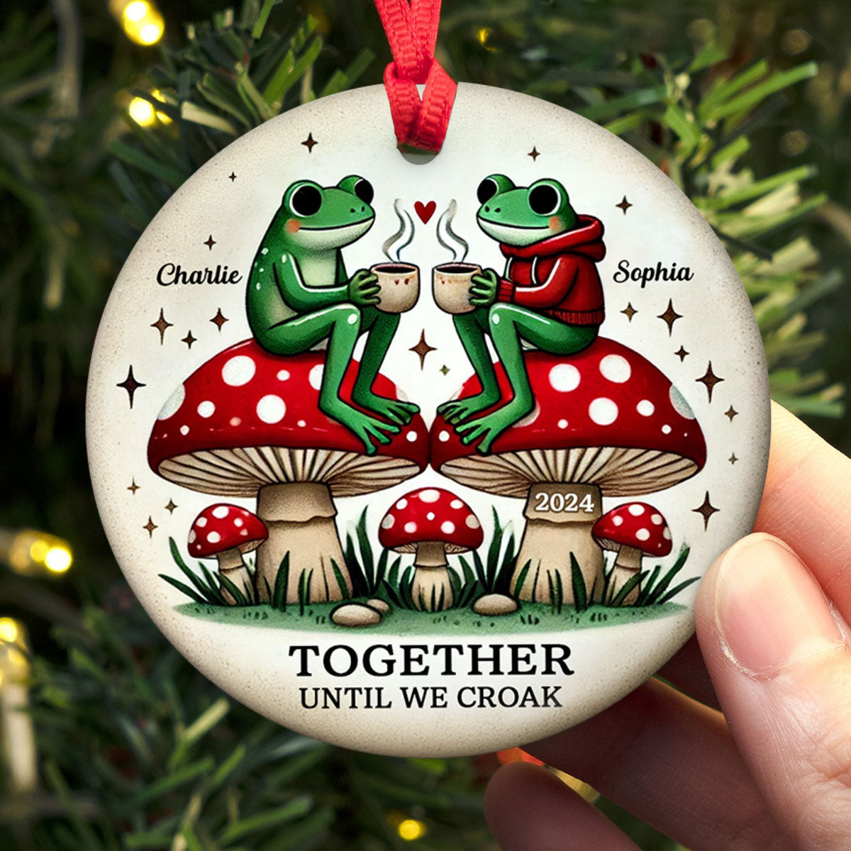 Together Until We Croak Frog Couple Retro Togetherness Keepsake Personalized Ceramic Ornament