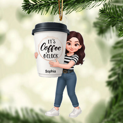Coffee Girl 3D Effect - Personalized Acrylic Ornament - Christmas Gift For Coffee Lovers