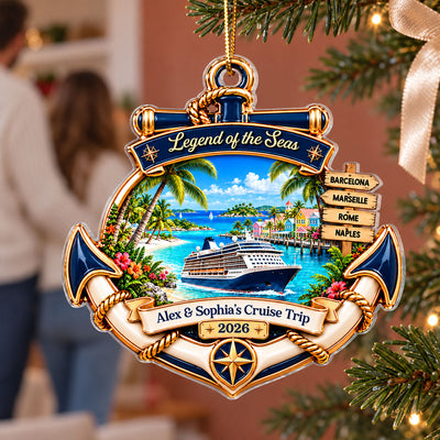 Cruise Destinations Directional Sign 2D Flat Printed - Personalized Acrylic Ornament - Cruise Trip Keepsake, Christmas Tree Decor For Family, Couples