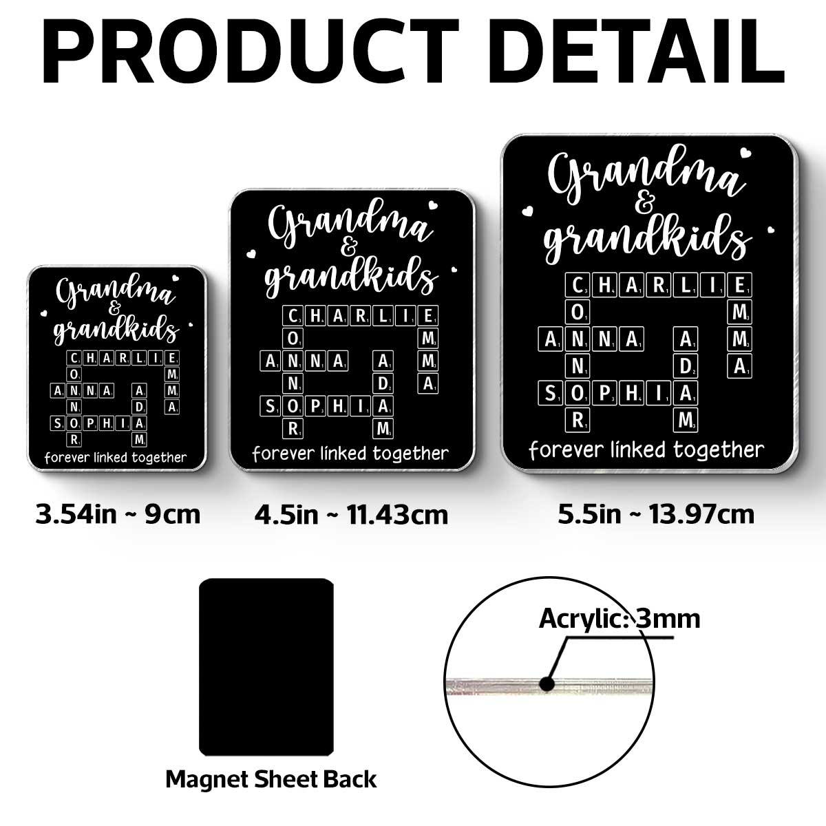 Grandma Grandpa & Grandkids Forever Linked Together Personalized Acrylic Fridge Magnet